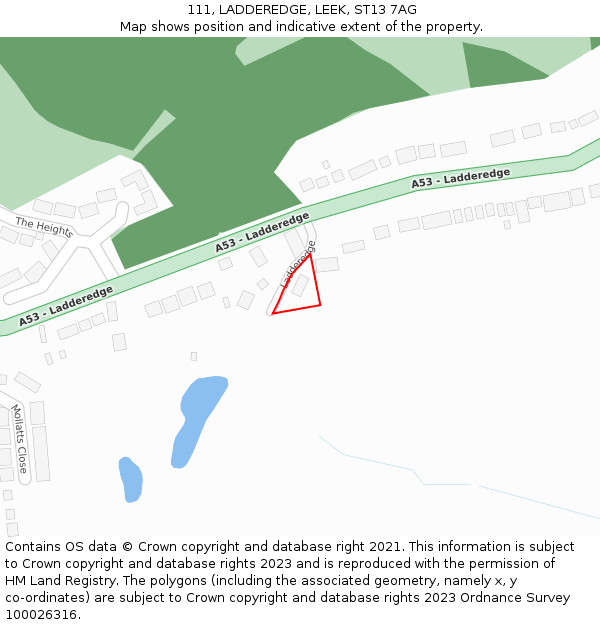 111, LADDEREDGE, LEEK, ST13 7AG: Location map and indicative extent of plot