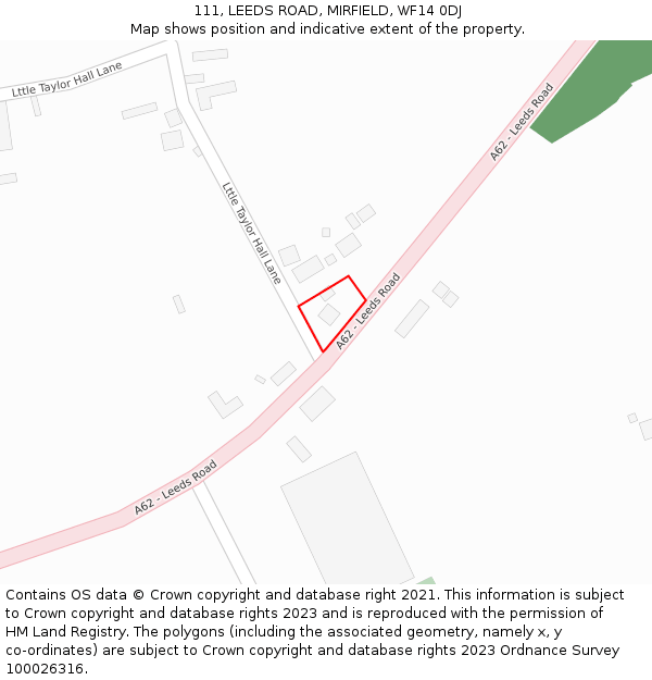111, LEEDS ROAD, MIRFIELD, WF14 0DJ: Location map and indicative extent of plot