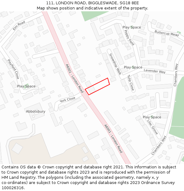 111, LONDON ROAD, BIGGLESWADE, SG18 8EE: Location map and indicative extent of plot