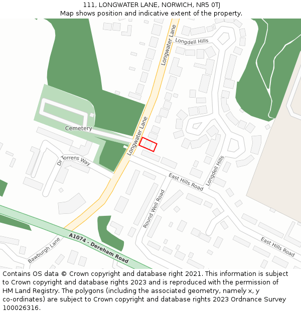 111, LONGWATER LANE, NORWICH, NR5 0TJ: Location map and indicative extent of plot