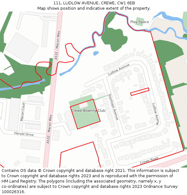 111, LUDLOW AVENUE, CREWE, CW1 6EB: Location map and indicative extent of plot