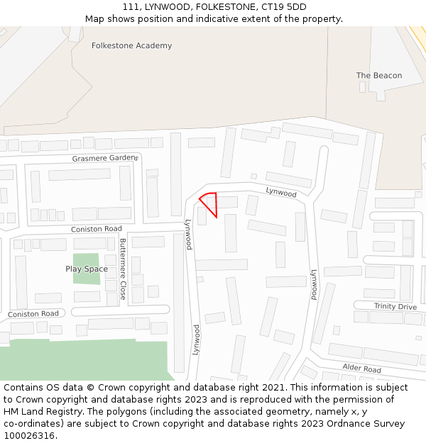 111, LYNWOOD, FOLKESTONE, CT19 5DD: Location map and indicative extent of plot
