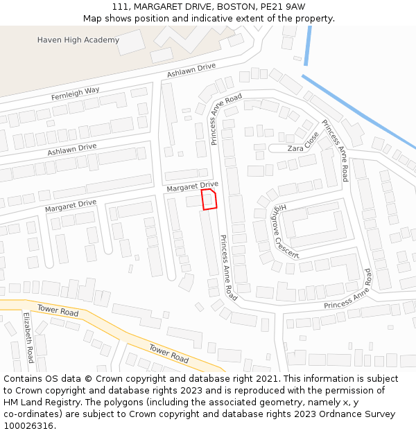 111, MARGARET DRIVE, BOSTON, PE21 9AW: Location map and indicative extent of plot