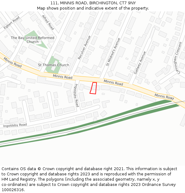 111, MINNIS ROAD, BIRCHINGTON, CT7 9NY: Location map and indicative extent of plot