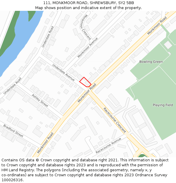 111, MONKMOOR ROAD, SHREWSBURY, SY2 5BB: Location map and indicative extent of plot