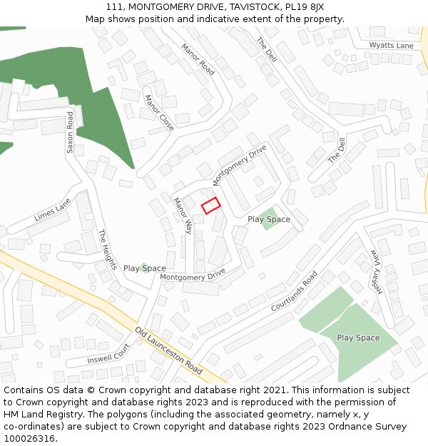 111, MONTGOMERY DRIVE, TAVISTOCK, PL19 8JX: Location map and indicative extent of plot
