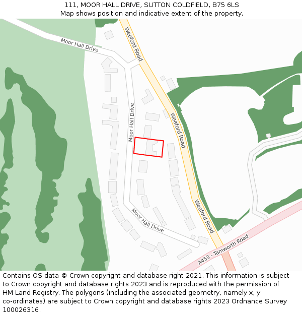 111, MOOR HALL DRIVE, SUTTON COLDFIELD, B75 6LS: Location map and indicative extent of plot