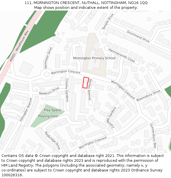 111, MORNINGTON CRESCENT, NUTHALL, NOTTINGHAM, NG16 1QQ: Location map and indicative extent of plot