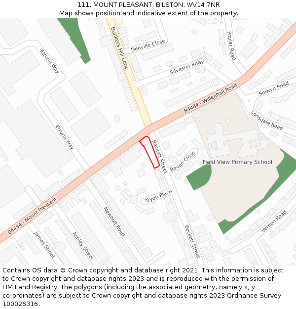 111, MOUNT PLEASANT, BILSTON, WV14 7NR: Location map and indicative extent of plot