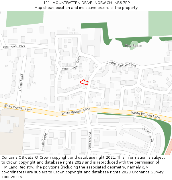 111, MOUNTBATTEN DRIVE, NORWICH, NR6 7PP: Location map and indicative extent of plot