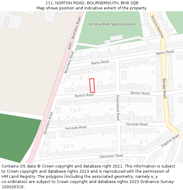 111, NORTON ROAD, BOURNEMOUTH, BH9 2QB: Location map and indicative extent of plot