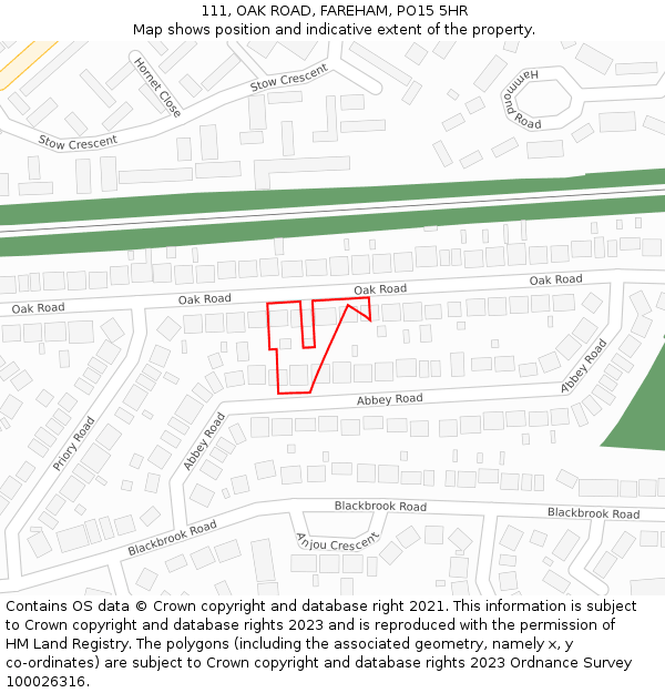 111, OAK ROAD, FAREHAM, PO15 5HR: Location map and indicative extent of plot