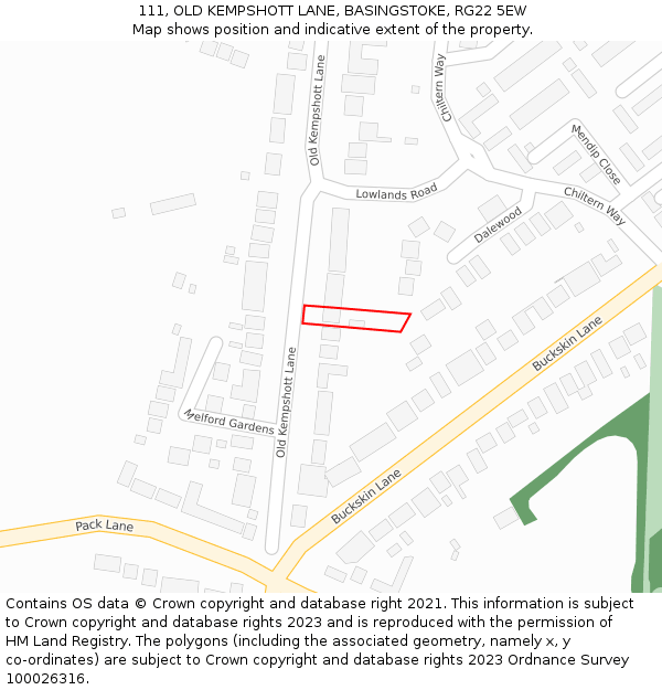 111, OLD KEMPSHOTT LANE, BASINGSTOKE, RG22 5EW: Location map and indicative extent of plot