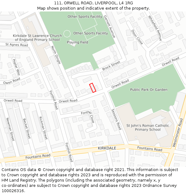 111, ORWELL ROAD, LIVERPOOL, L4 1RG: Location map and indicative extent of plot