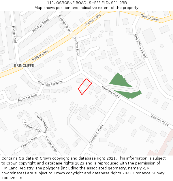 111, OSBORNE ROAD, SHEFFIELD, S11 9BB: Location map and indicative extent of plot