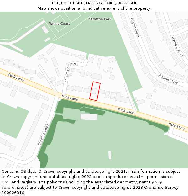 111, PACK LANE, BASINGSTOKE, RG22 5HH: Location map and indicative extent of plot