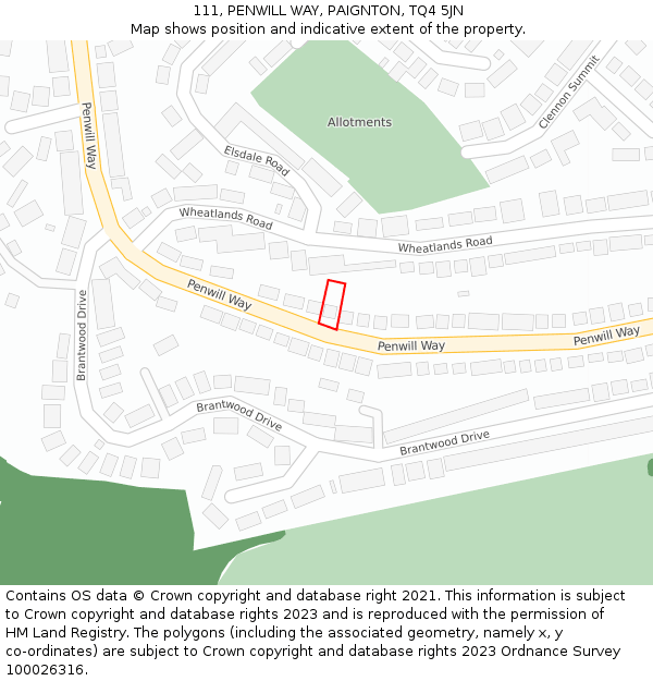 111, PENWILL WAY, PAIGNTON, TQ4 5JN: Location map and indicative extent of plot
