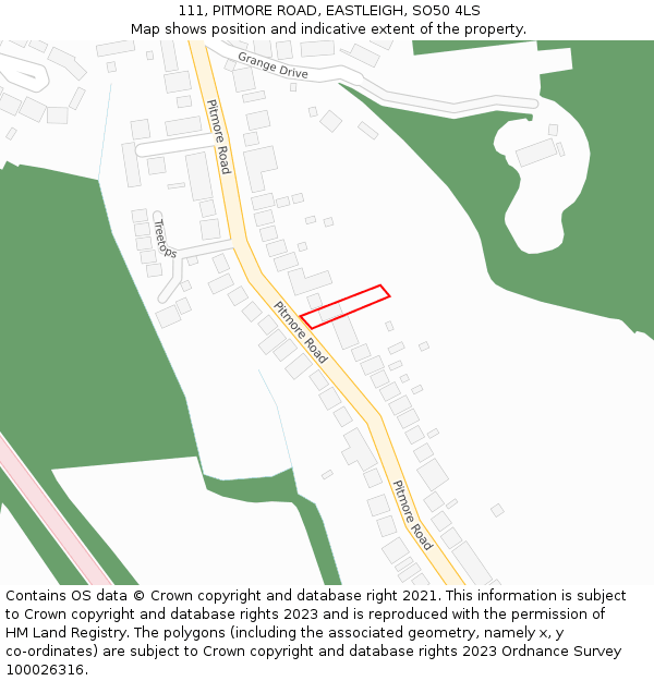 111, PITMORE ROAD, EASTLEIGH, SO50 4LS: Location map and indicative extent of plot