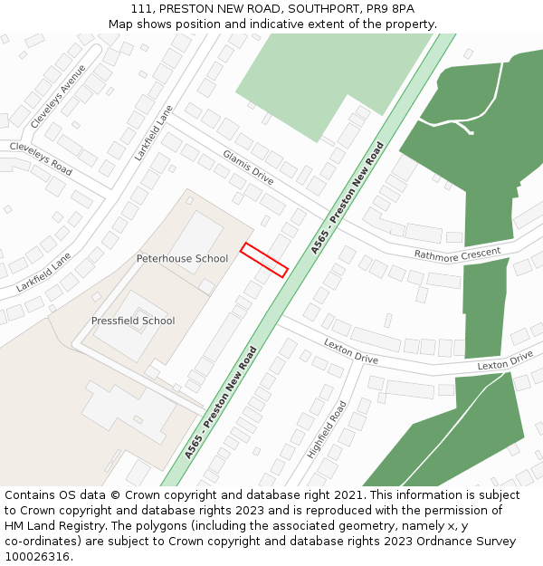 111, PRESTON NEW ROAD, SOUTHPORT, PR9 8PA: Location map and indicative extent of plot