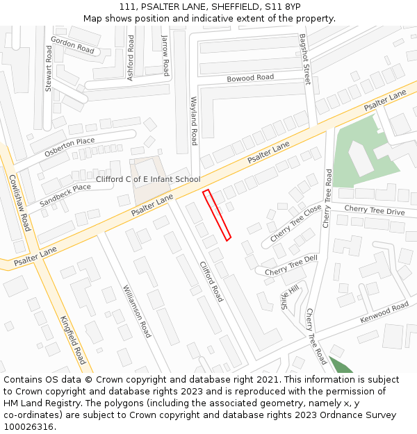 111, PSALTER LANE, SHEFFIELD, S11 8YP: Location map and indicative extent of plot