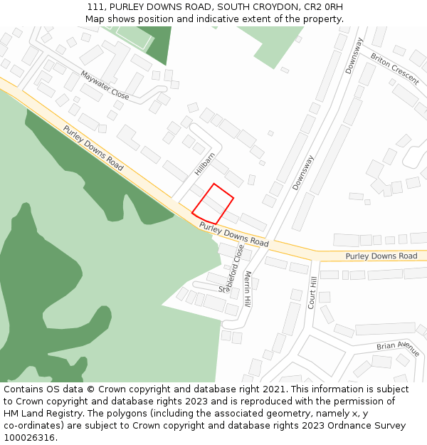 111, PURLEY DOWNS ROAD, SOUTH CROYDON, CR2 0RH: Location map and indicative extent of plot