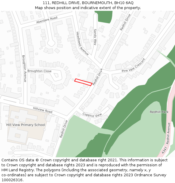 111, REDHILL DRIVE, BOURNEMOUTH, BH10 6AQ: Location map and indicative extent of plot