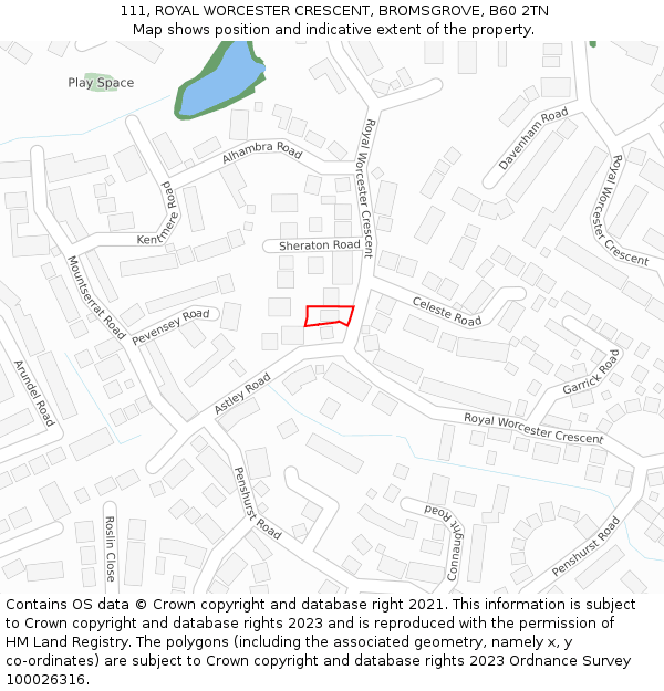 111, ROYAL WORCESTER CRESCENT, BROMSGROVE, B60 2TN: Location map and indicative extent of plot