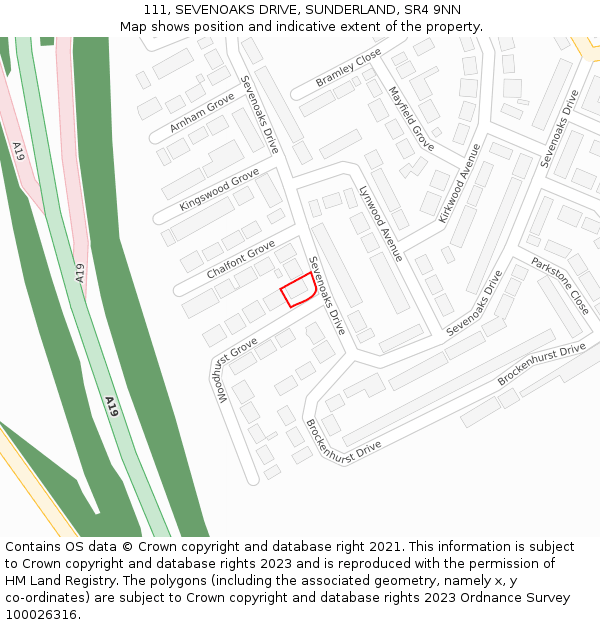 111, SEVENOAKS DRIVE, SUNDERLAND, SR4 9NN: Location map and indicative extent of plot