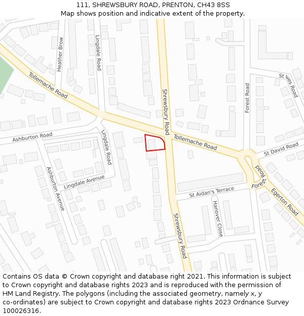 111, SHREWSBURY ROAD, PRENTON, CH43 8SS: Location map and indicative extent of plot