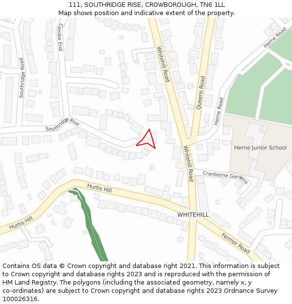 111, SOUTHRIDGE RISE, CROWBOROUGH, TN6 1LL: Location map and indicative extent of plot