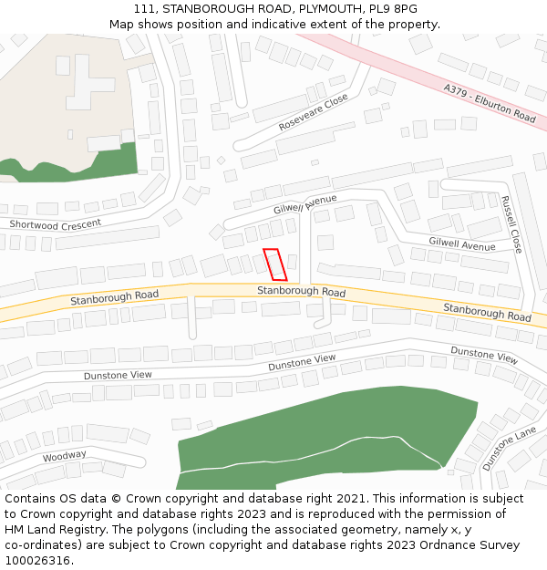 111, STANBOROUGH ROAD, PLYMOUTH, PL9 8PG: Location map and indicative extent of plot