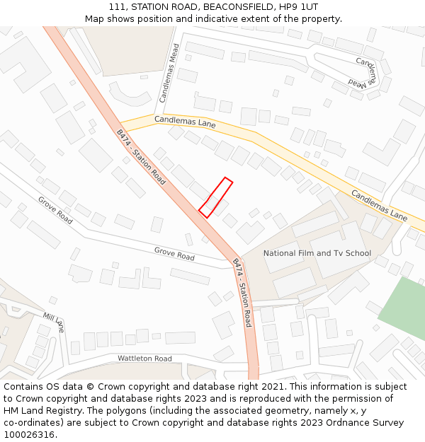 111, STATION ROAD, BEACONSFIELD, HP9 1UT: Location map and indicative extent of plot