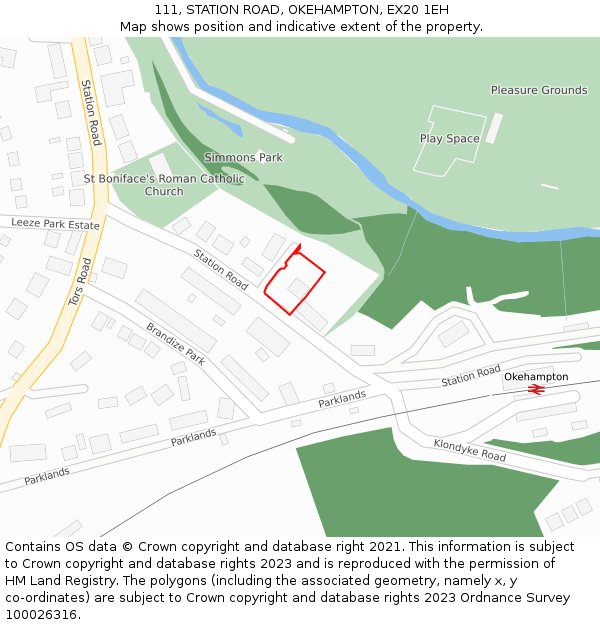 111, STATION ROAD, OKEHAMPTON, EX20 1EH: Location map and indicative extent of plot
