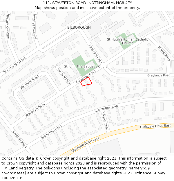 111, STAVERTON ROAD, NOTTINGHAM, NG8 4EY: Location map and indicative extent of plot