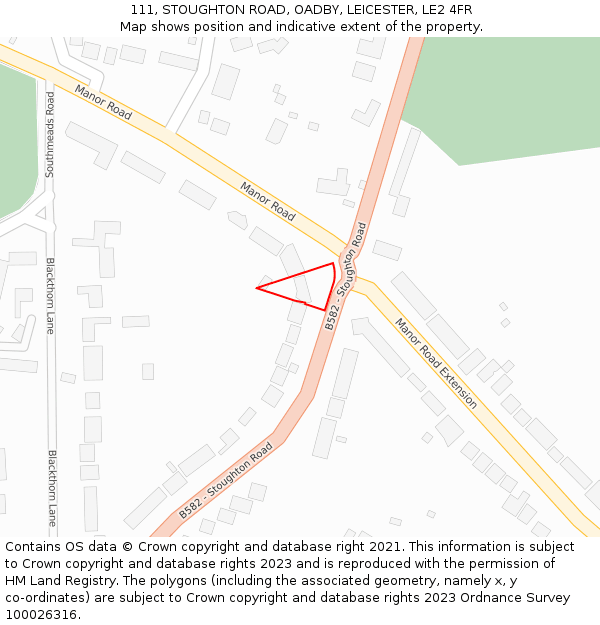 111, STOUGHTON ROAD, OADBY, LEICESTER, LE2 4FR: Location map and indicative extent of plot