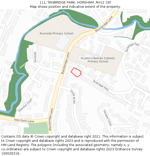 111, TANBRIDGE PARK, HORSHAM, RH12 1SF: Location map and indicative extent of plot