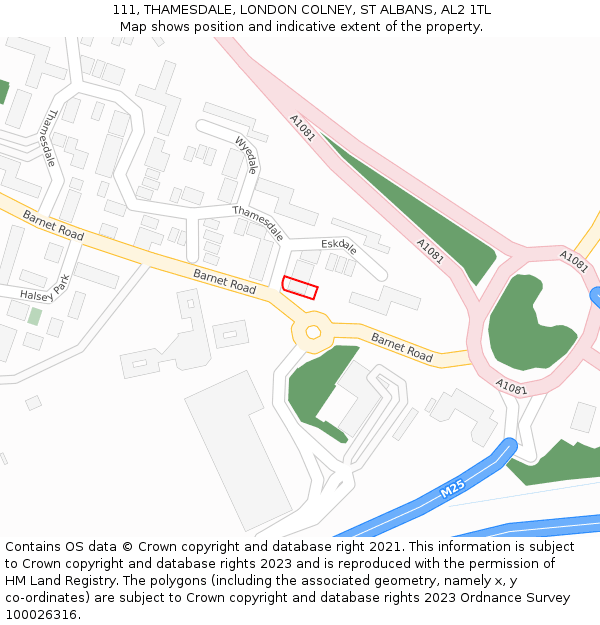 111, THAMESDALE, LONDON COLNEY, ST ALBANS, AL2 1TL: Location map and indicative extent of plot