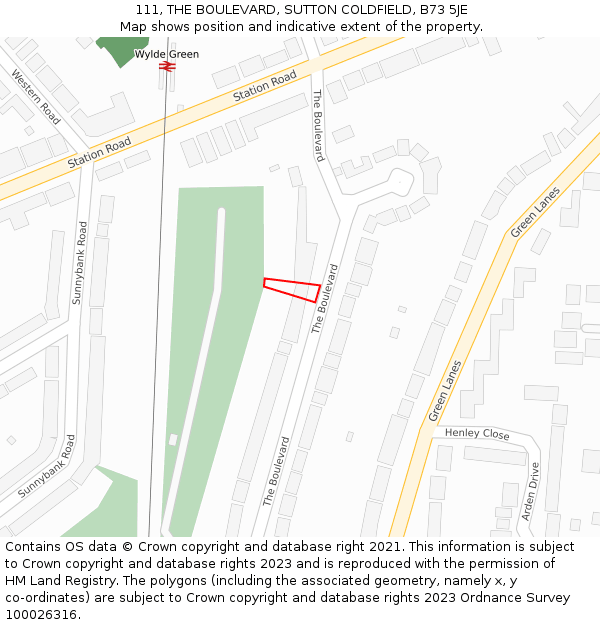111, THE BOULEVARD, SUTTON COLDFIELD, B73 5JE: Location map and indicative extent of plot