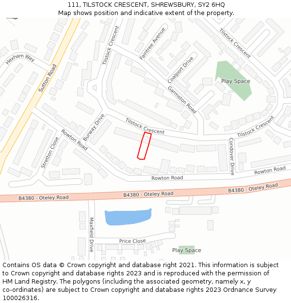 111, TILSTOCK CRESCENT, SHREWSBURY, SY2 6HQ: Location map and indicative extent of plot