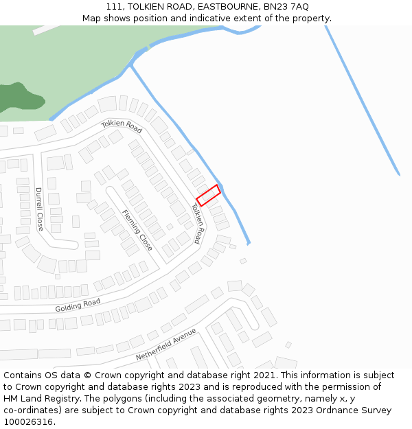111, TOLKIEN ROAD, EASTBOURNE, BN23 7AQ: Location map and indicative extent of plot
