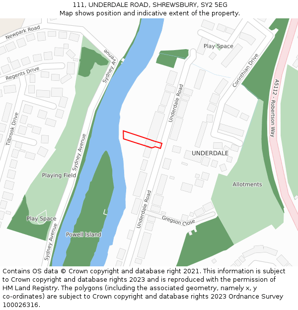 111, UNDERDALE ROAD, SHREWSBURY, SY2 5EG: Location map and indicative extent of plot