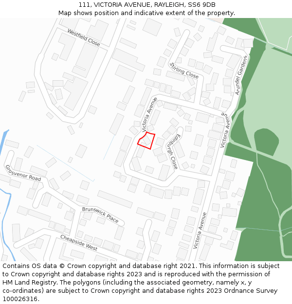 111, VICTORIA AVENUE, RAYLEIGH, SS6 9DB: Location map and indicative extent of plot