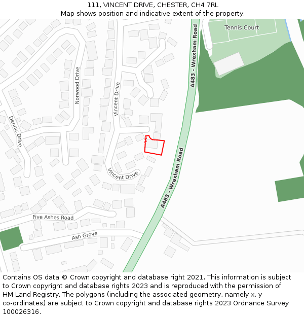 111, VINCENT DRIVE, CHESTER, CH4 7RL: Location map and indicative extent of plot