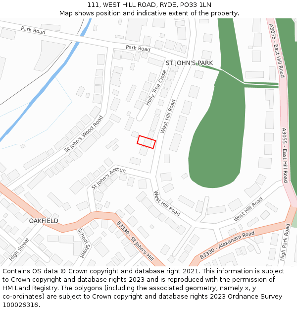 111, WEST HILL ROAD, RYDE, PO33 1LN: Location map and indicative extent of plot