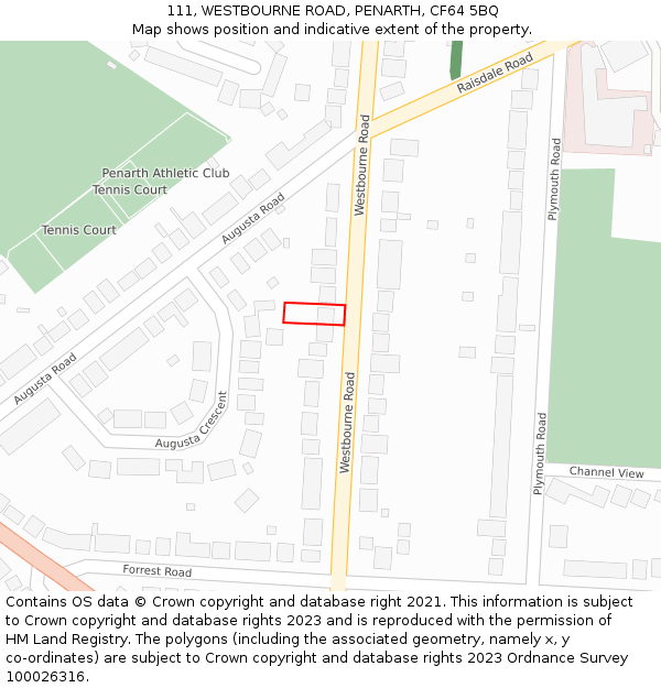 111, WESTBOURNE ROAD, PENARTH, CF64 5BQ: Location map and indicative extent of plot