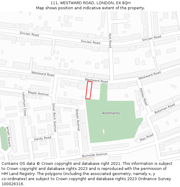 111, WESTWARD ROAD, LONDON, E4 8QH: Location map and indicative extent of plot