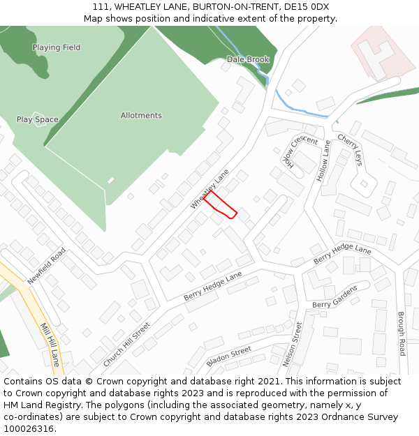 111, WHEATLEY LANE, BURTON-ON-TRENT, DE15 0DX: Location map and indicative extent of plot