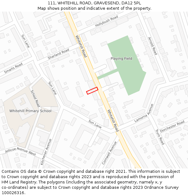 111, WHITEHILL ROAD, GRAVESEND, DA12 5PL: Location map and indicative extent of plot