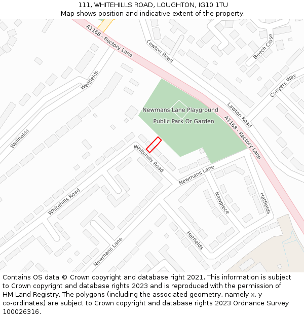 111, WHITEHILLS ROAD, LOUGHTON, IG10 1TU: Location map and indicative extent of plot