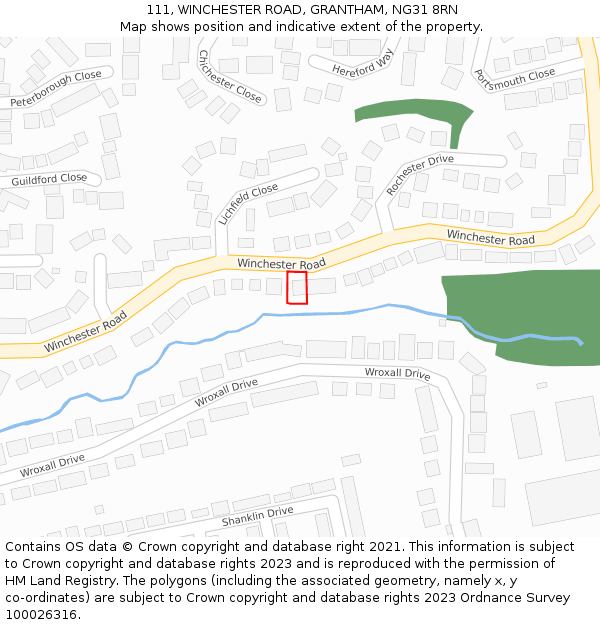 111, WINCHESTER ROAD, GRANTHAM, NG31 8RN: Location map and indicative extent of plot